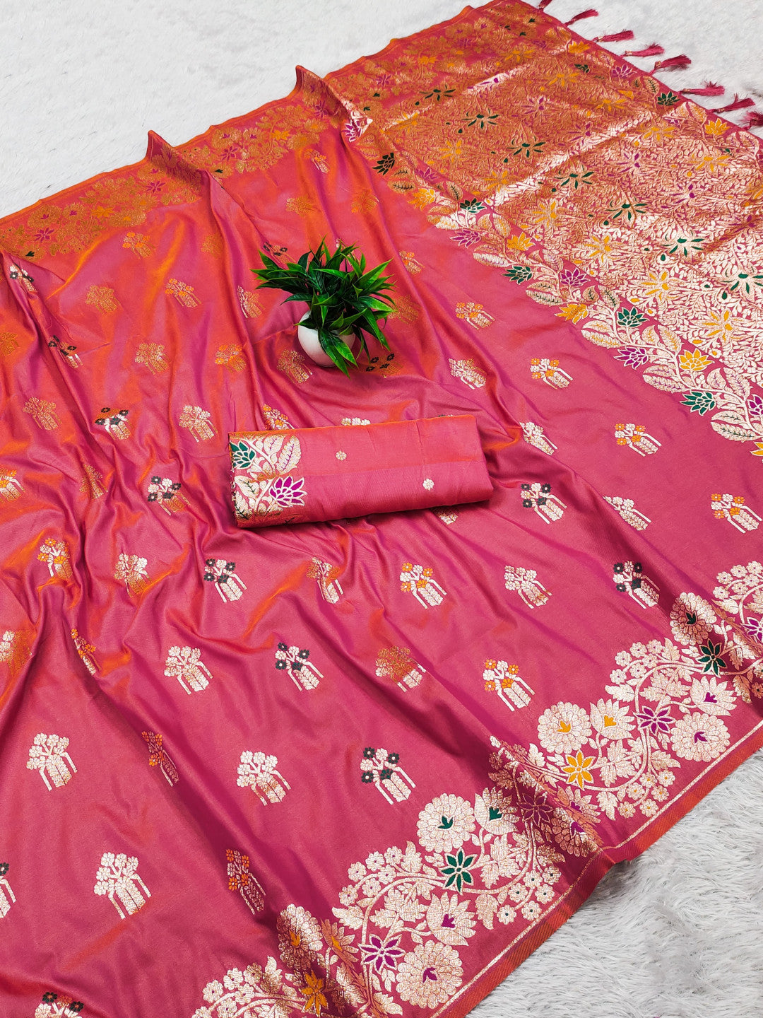 Premium Banarasi Silk Saree With Meenakari Zari Weaving Work