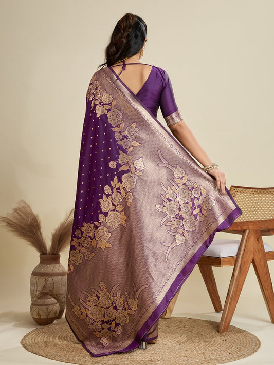 Wine Kanjivaram Silk Saree With Zari Weaving Border & Designer Rich Pallu