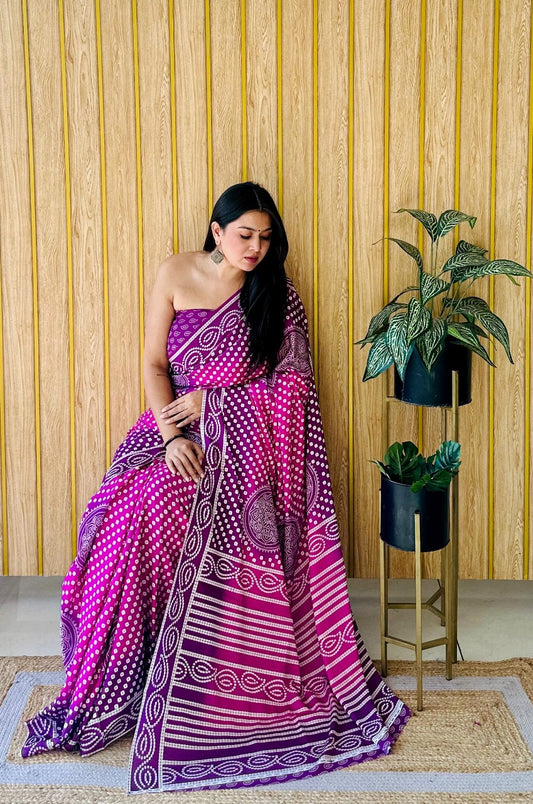 Crepe Silk Saree With Digital Bandhej Printed Work