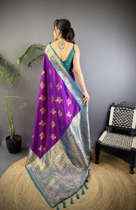 Wine Traditional Banarasi Silk Saree With Zari Weaving Work