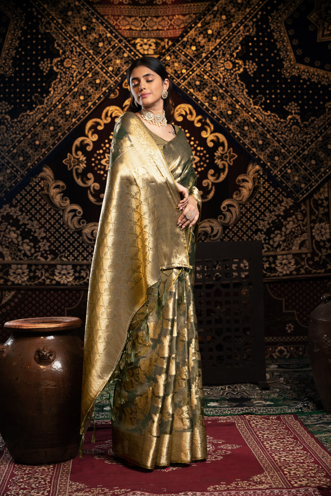 Gray Jimmy Choo Saree With Weaving Work