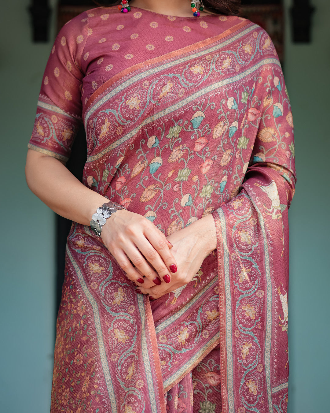 Soft Linen Cotton Saree With Kalamkari Printed Work