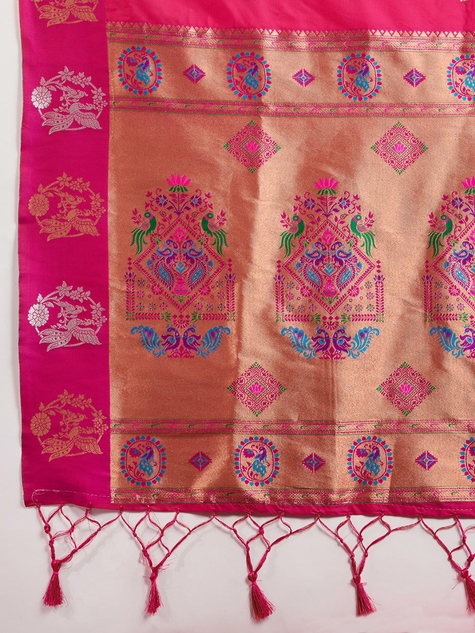 Pink Kanjivaram Silk Saree With Zari Weaving Butta Border & Designer Rich Paithani Pallu