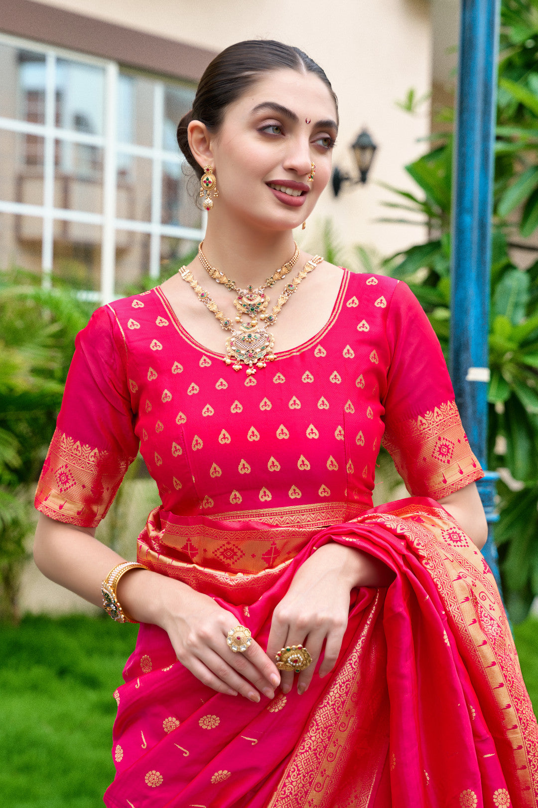 Traditional Pink Paithani Silk Saree With Zari Weaving Work