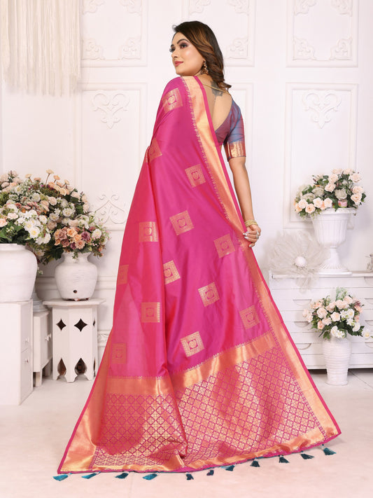 Pink Premium Soft Silk Saree With Zari Weaving Work