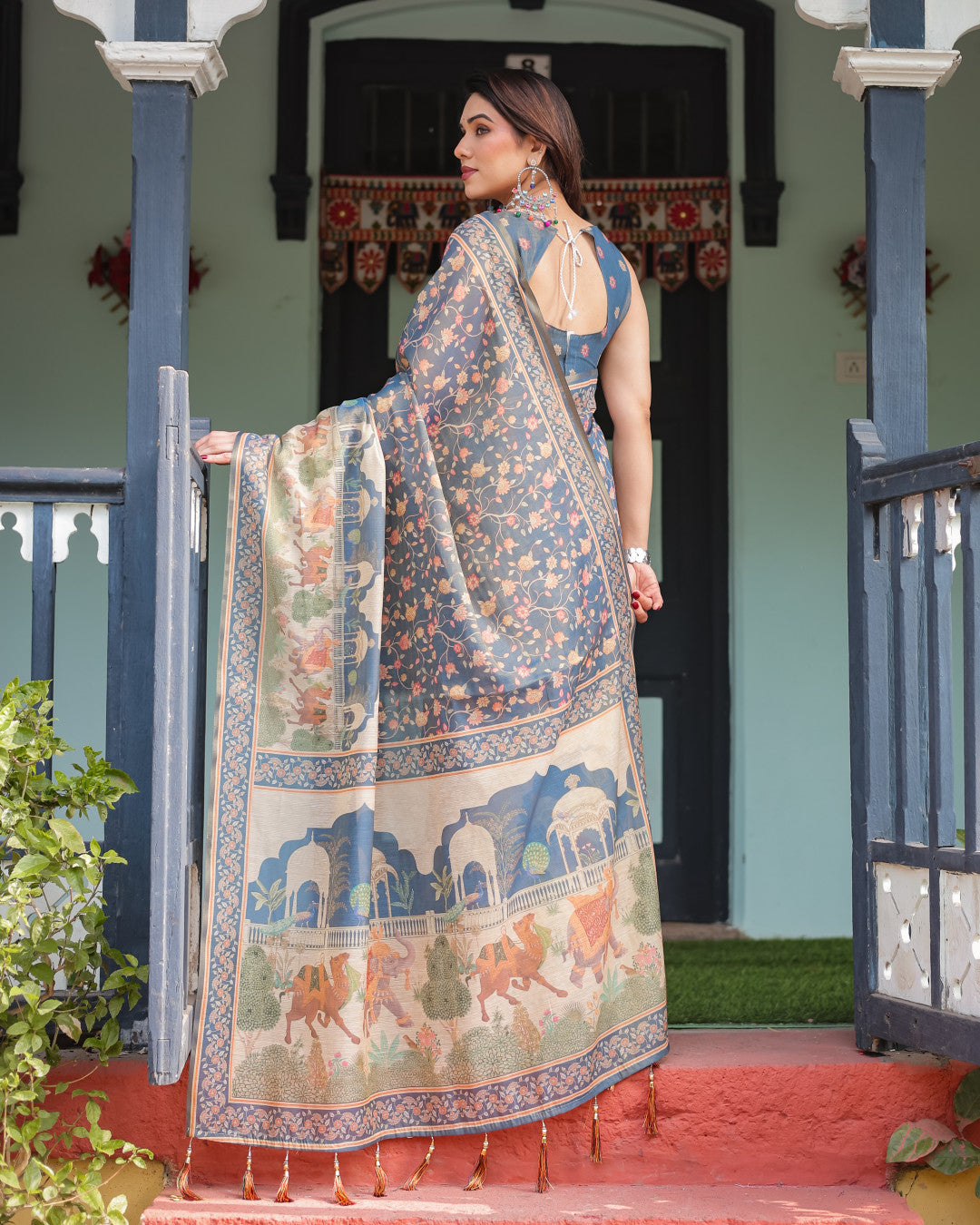 Soft Linen Cotton Saree With Kalamkari Printed Work