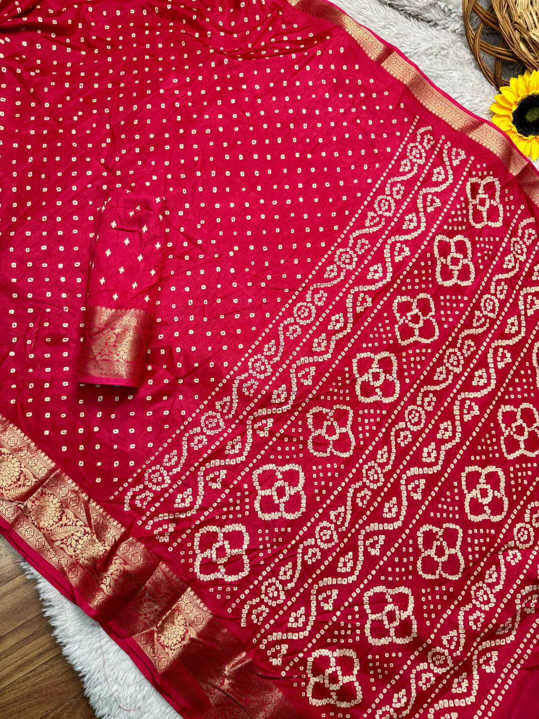 Dola Silk Bandhej Saree With Zari Border