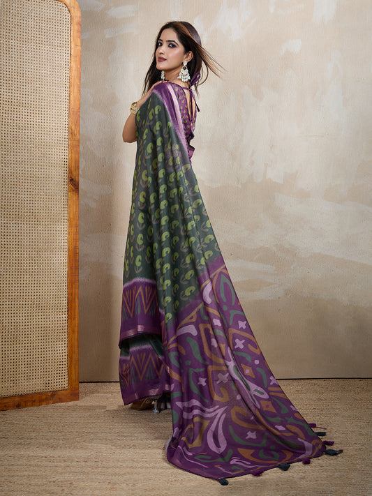 Multi Colour Chanderi Cotton Saree With Digital Printed Work