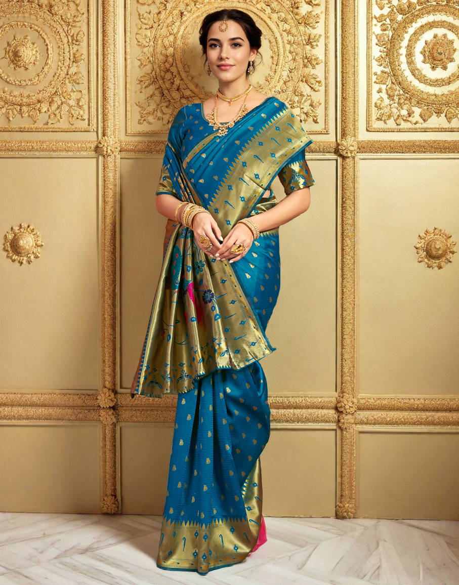 Traditional Paithani Silk Saree With Zari Weaving Work