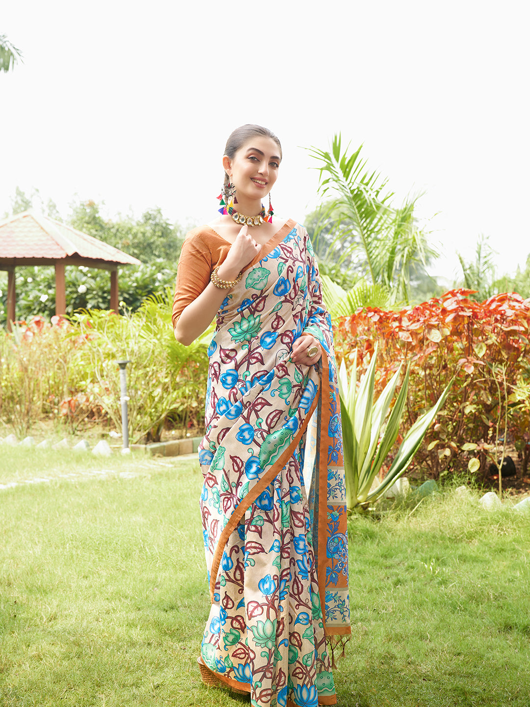 Mustard Yellow Kalamkari Printed Designer Tussar Silk Saree