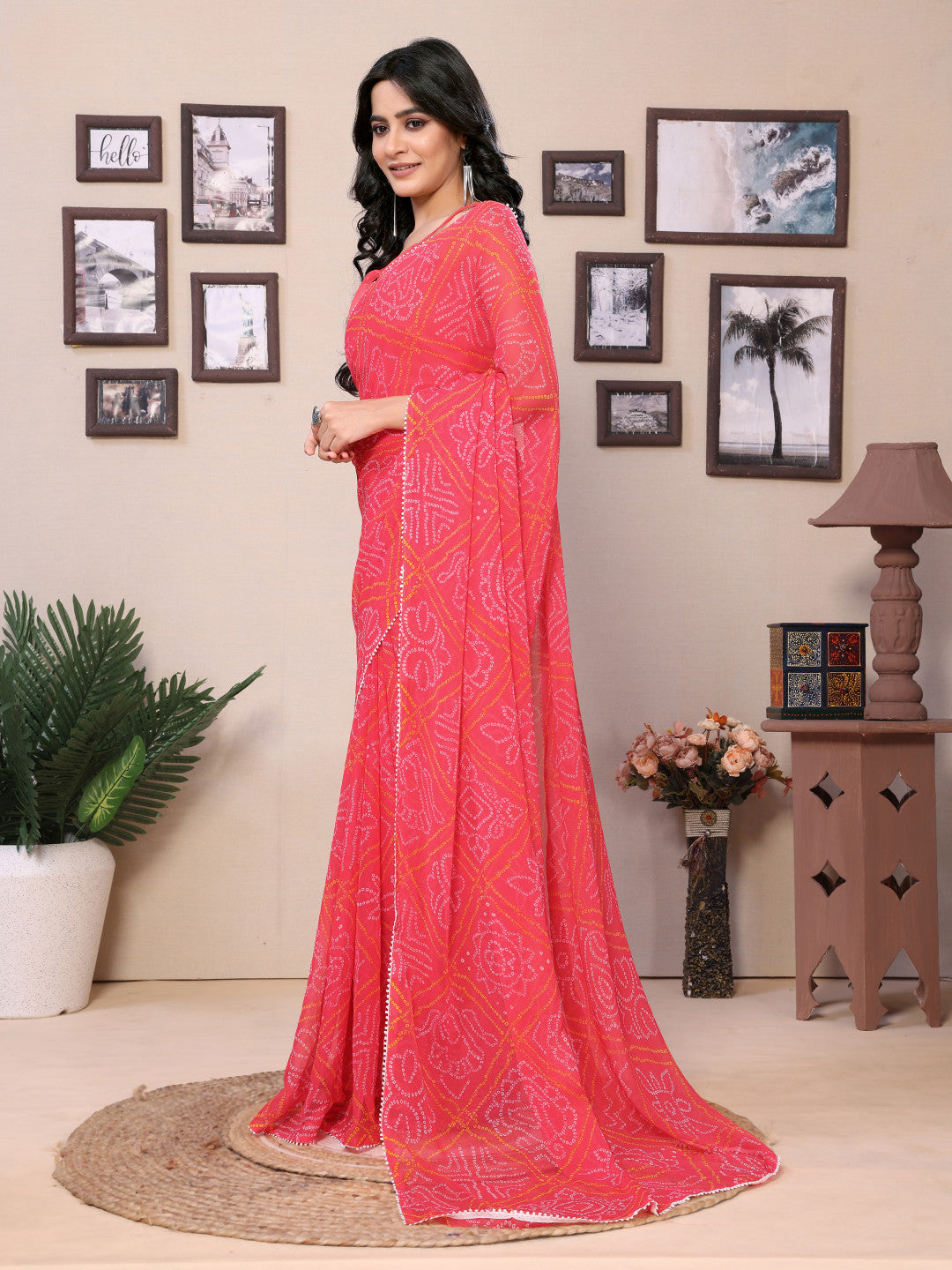 Ready to Wear Printed Georgette Saree With Lace Border