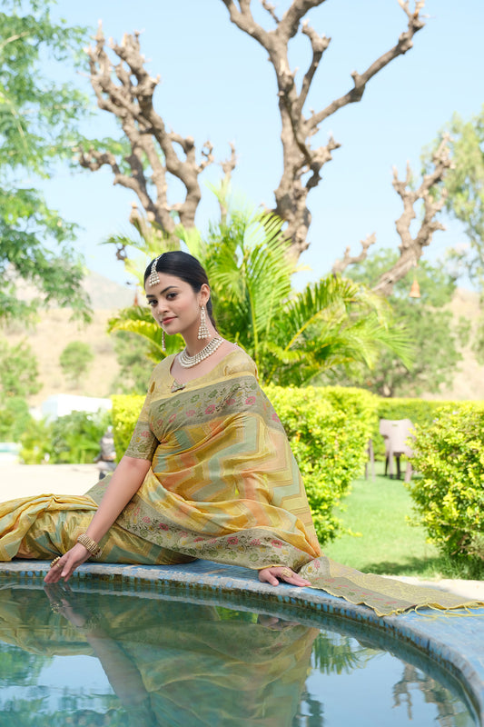 Yellow Color Soft Organza Silk Saree With Zari Weaving Work