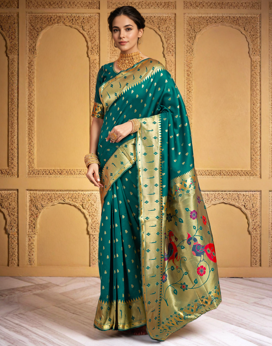 Traditional Paithani Silk Saree With Zari Weaving Work