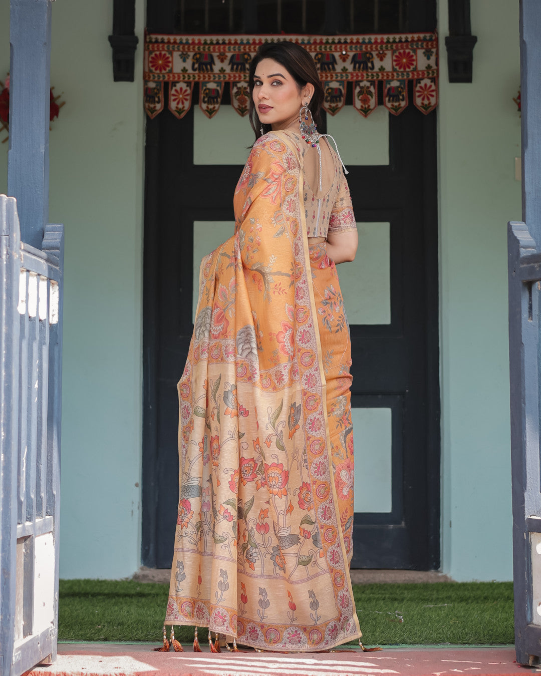 Soft Linen Cotton Saree With Kalamkari Printed Work