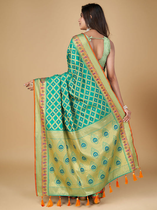 Rama Green Color Patola Silk Saree With Zari Weaving Work