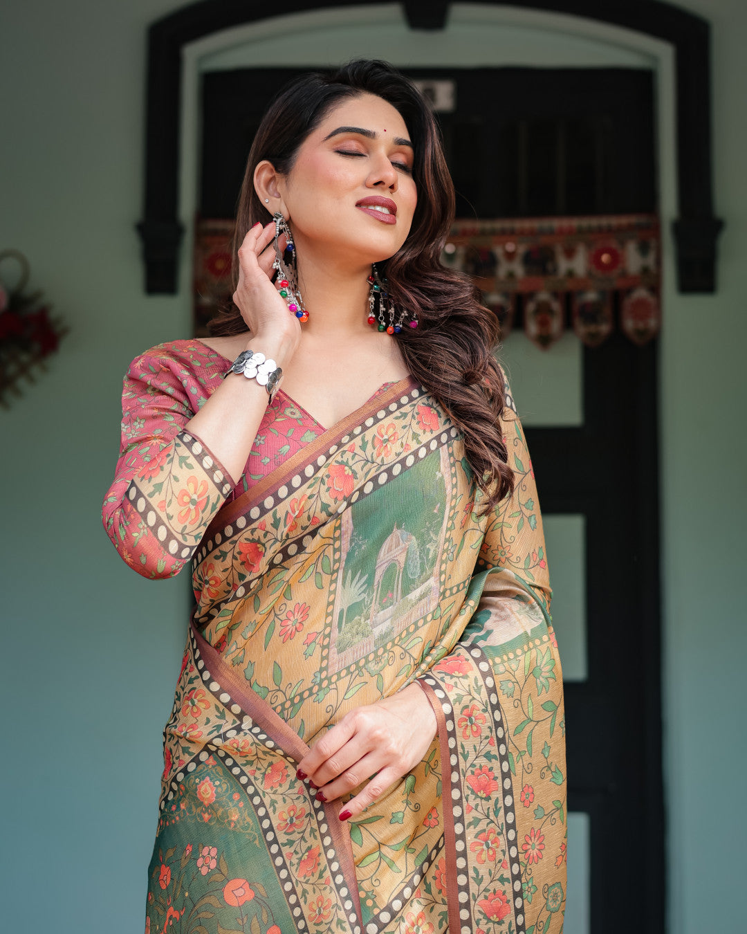 Soft Linen Cotton Saree With Kalamkari Printed Work