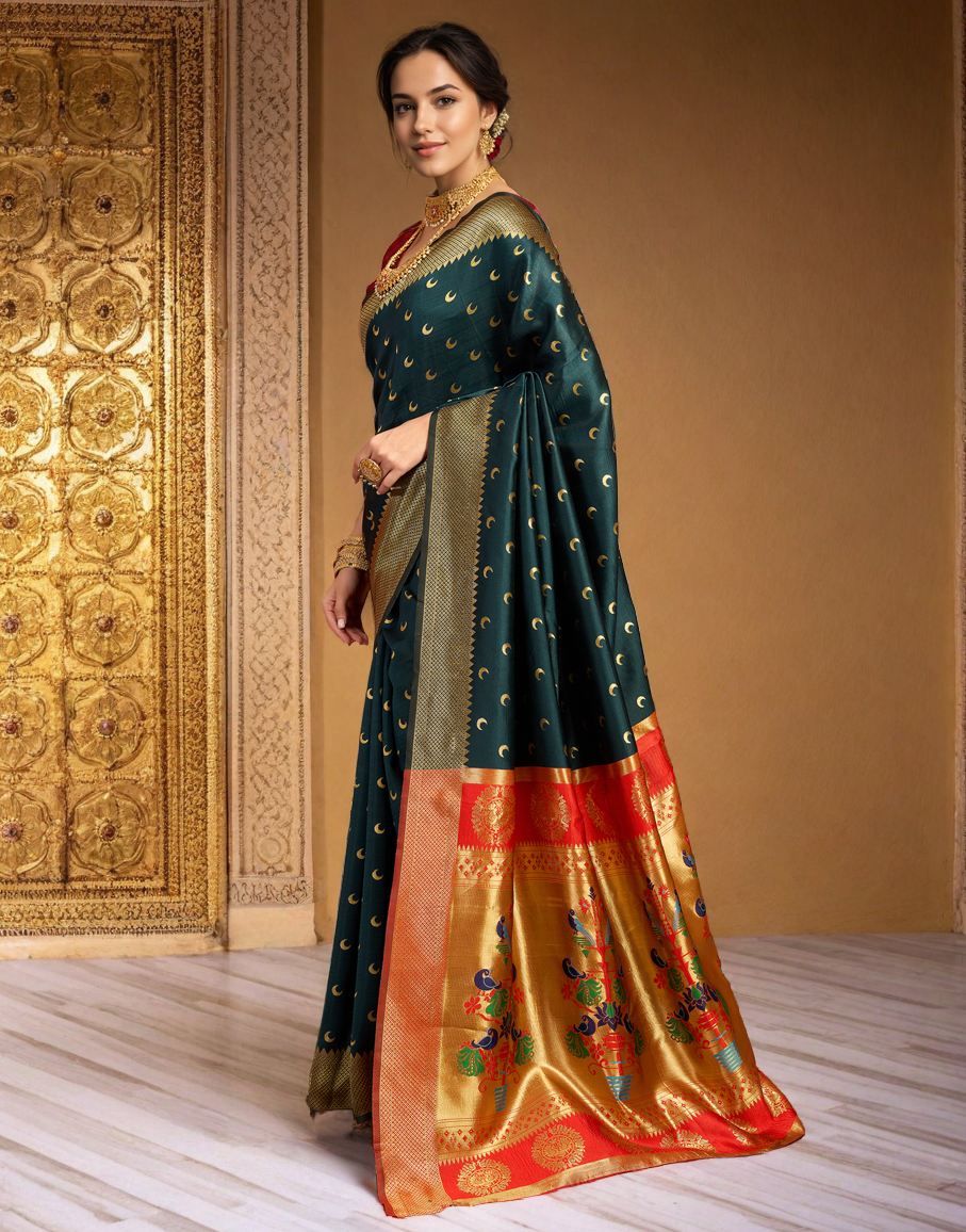 Traditional Chand Design Paithani Silk Saree With Zari Weaving Work