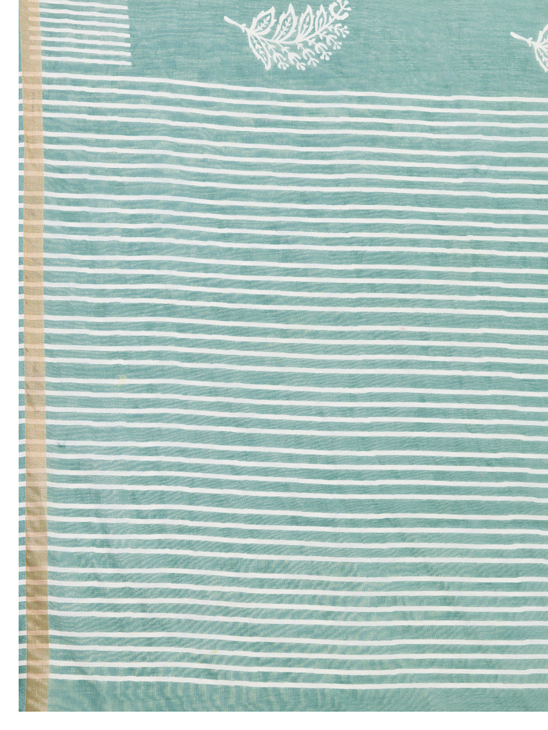 Sea Green Linen Cotton Saree With Digital Printed Work And Silver Zari Border