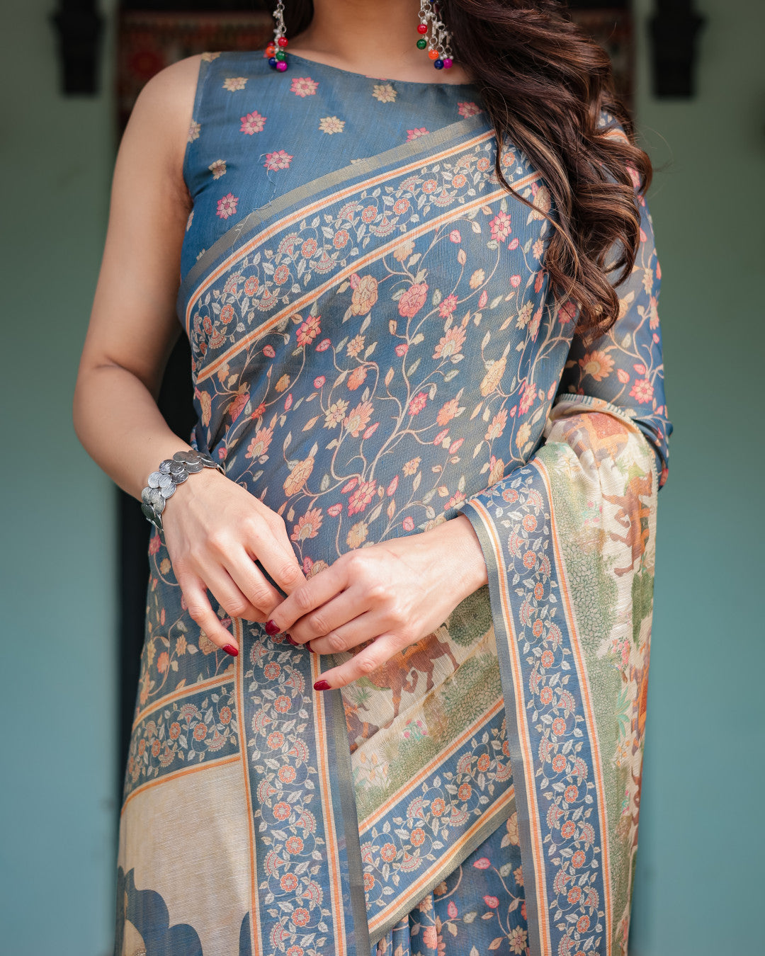 Soft Linen Cotton Saree With Kalamkari Printed Work