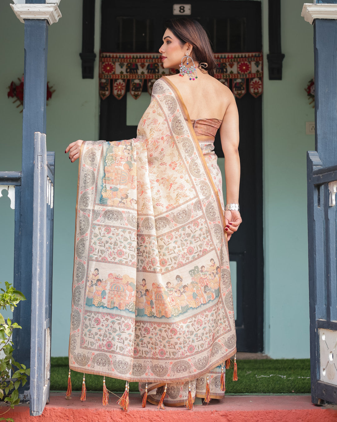 Soft Linen Cotton Saree With Kalamkari Printed Work