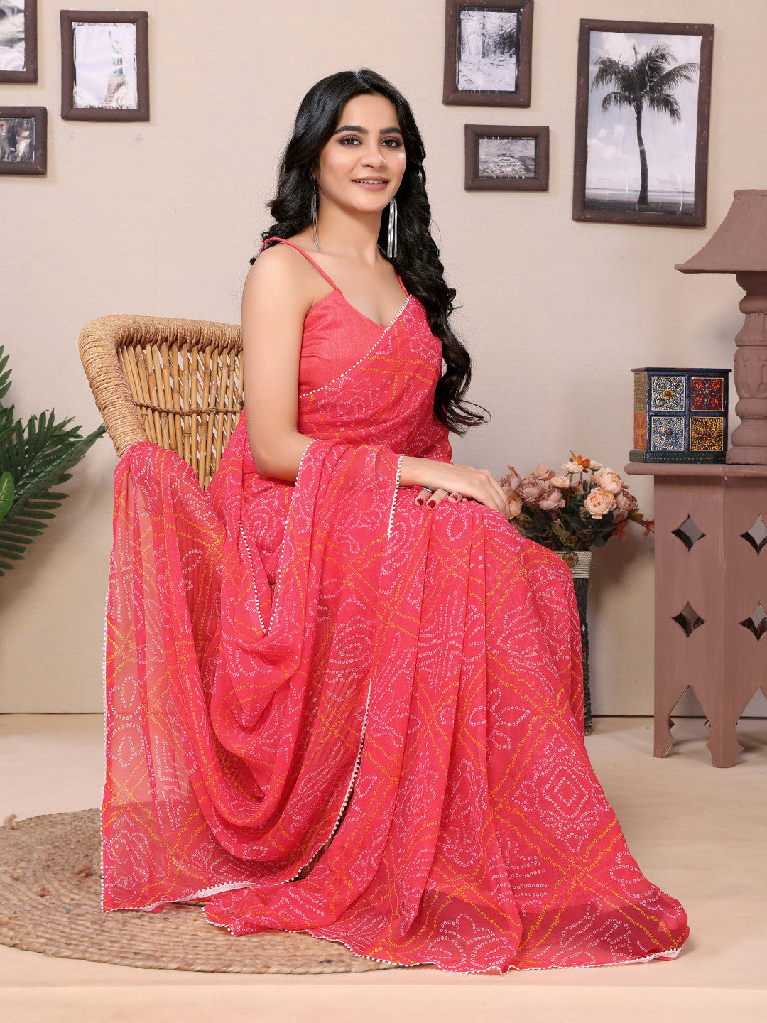 Ready to Wear Printed Georgette Saree With Lace Border