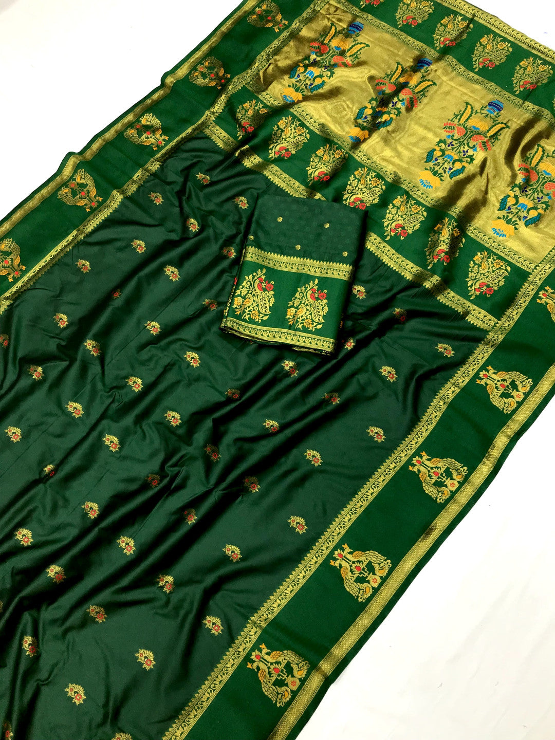 Green Paithani Silk Saree With Meenakari Zari Weaving Work