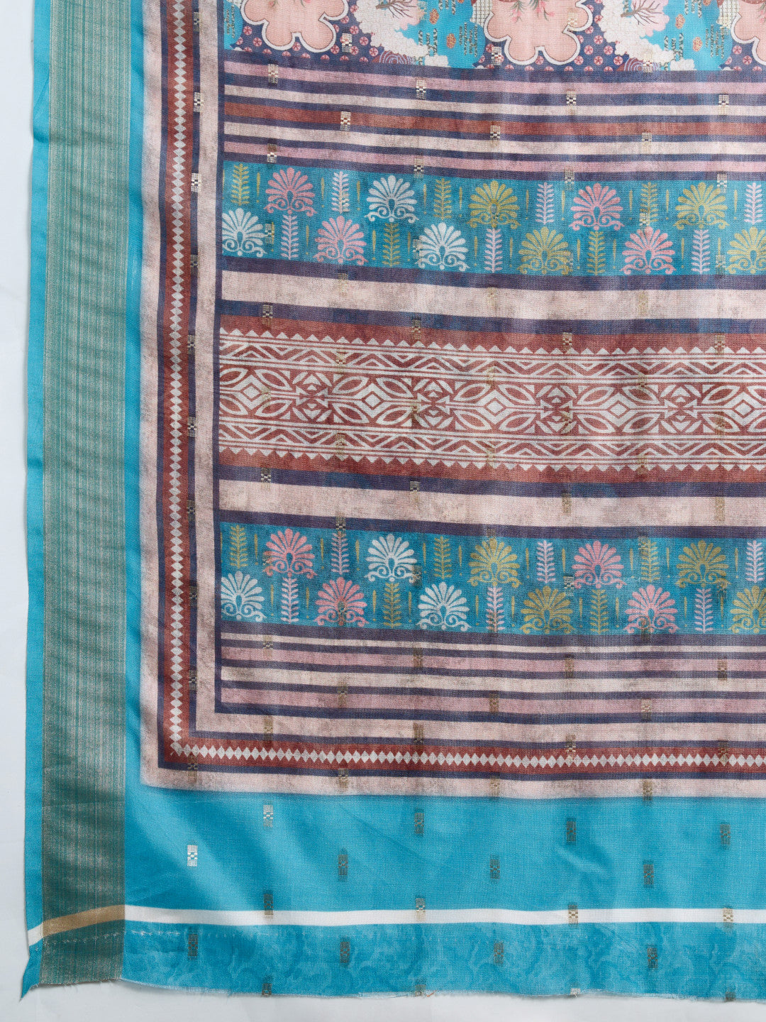Multi Soft Cotton Saree With Digital Printed Pallu & Zari Border