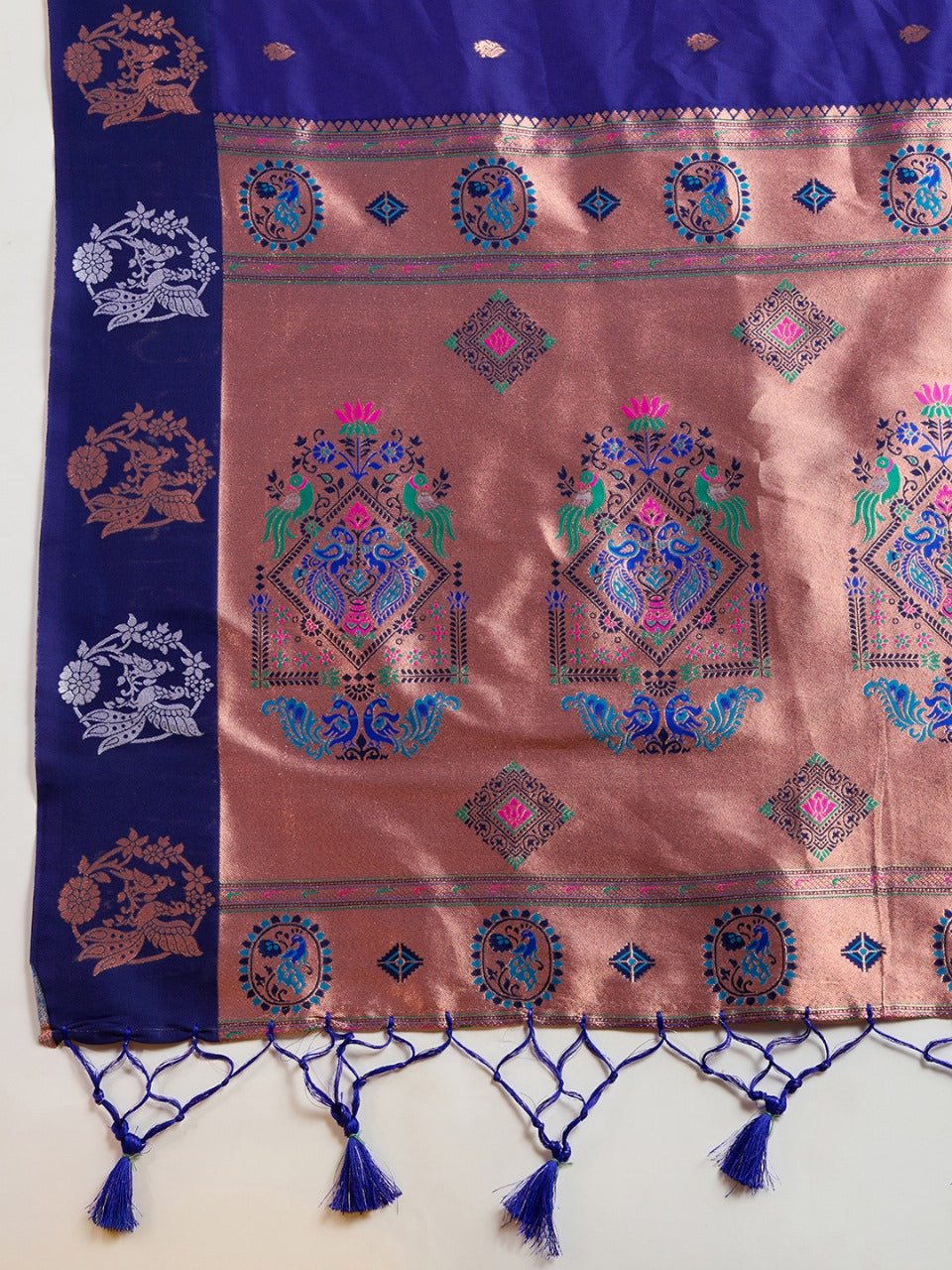 Violet Kanjivaram Silk Saree With Zari Weaving Butta Border & Designer Rich Paithani Pallu