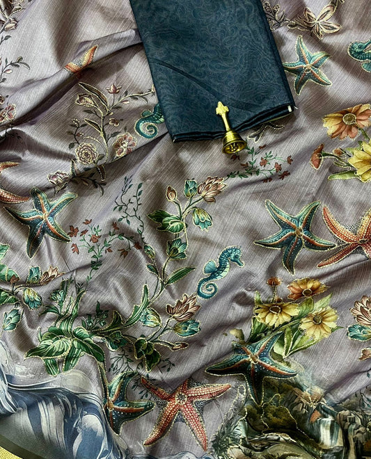 Lavender Kalamkari Printed Premium Tussar Silk Saree