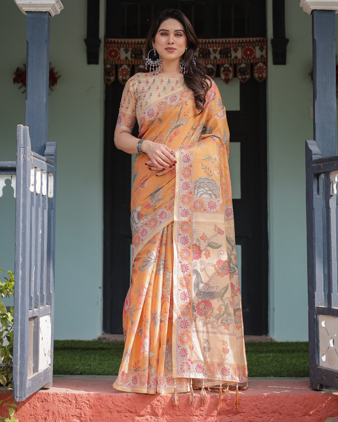 Soft Linen Cotton Saree With Kalamkari Printed Work