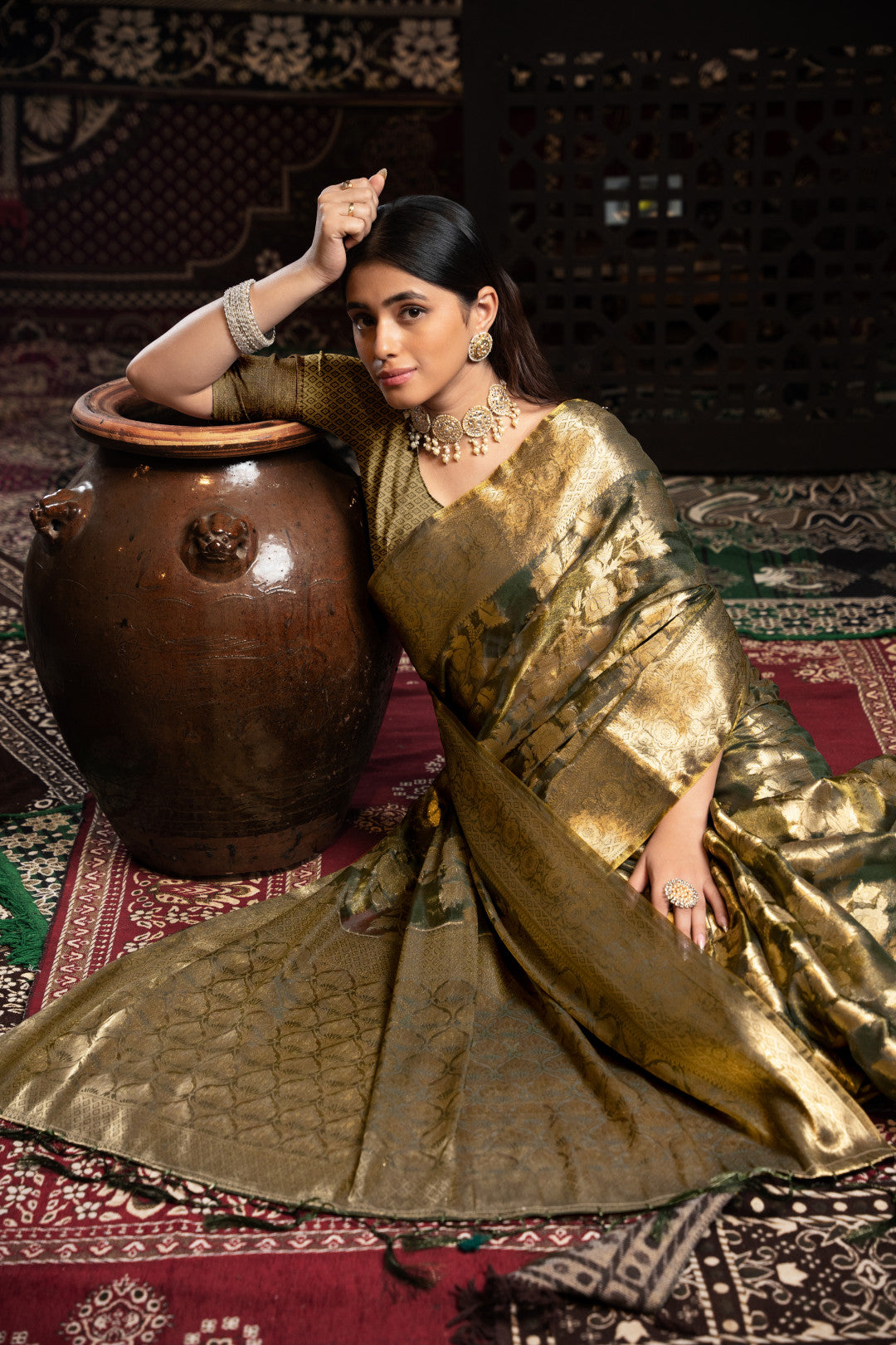Gray Jimmy Choo Saree With Weaving Work