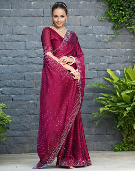 Fancy Magenta Rangoli Silk Saree With Diamond Work