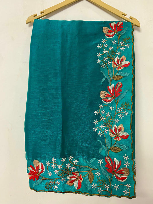 Firoji Fancy Fandy Silk Saree With Embroidery Work
