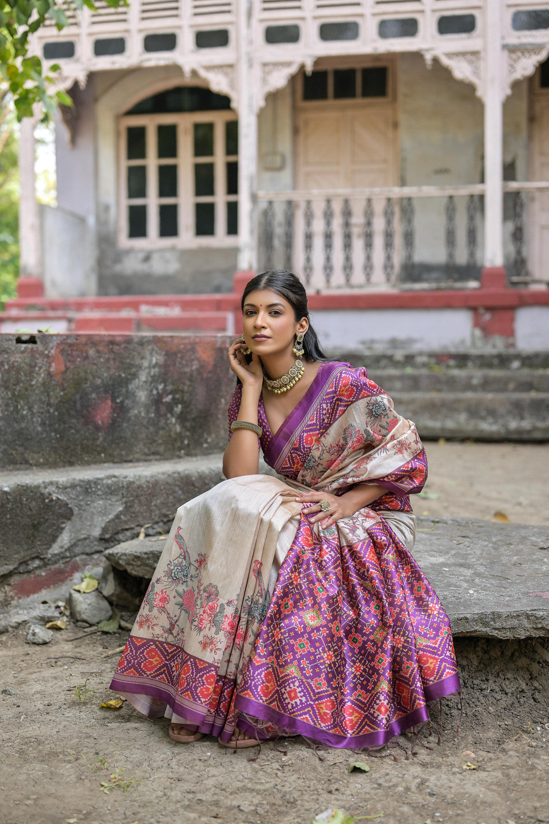 Wine Color Soft Tussar Silk Saree With Patola Printed Work