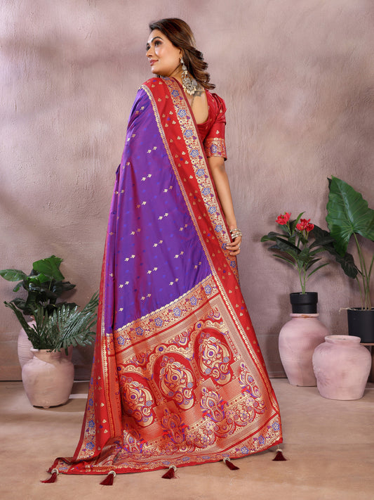 Purple Traditional Banarasi Silk Saree With Zari Weaving Work