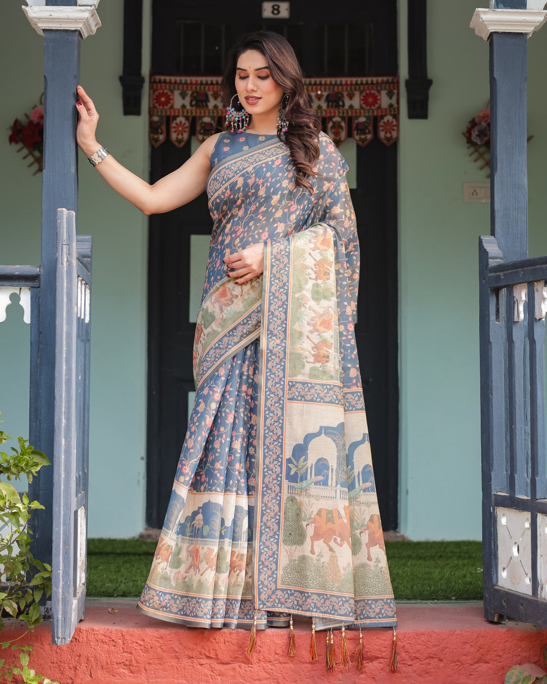 Soft Linen Cotton Saree With Kalamkari Printed Work