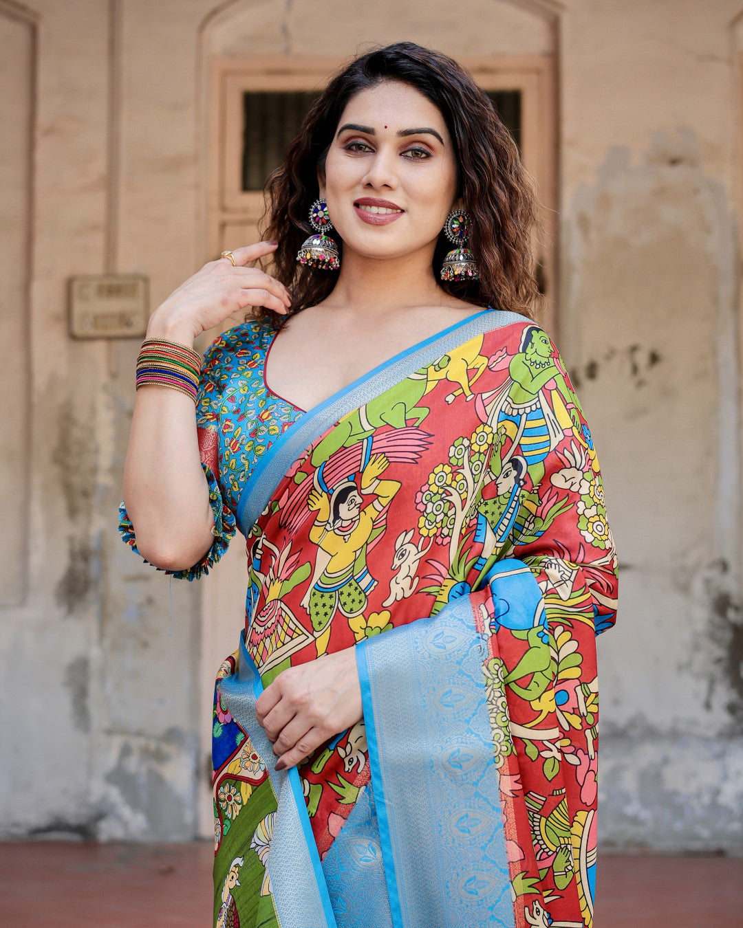 Multi Fancy Kalamkari Digital Printed Tussar Silk Saree