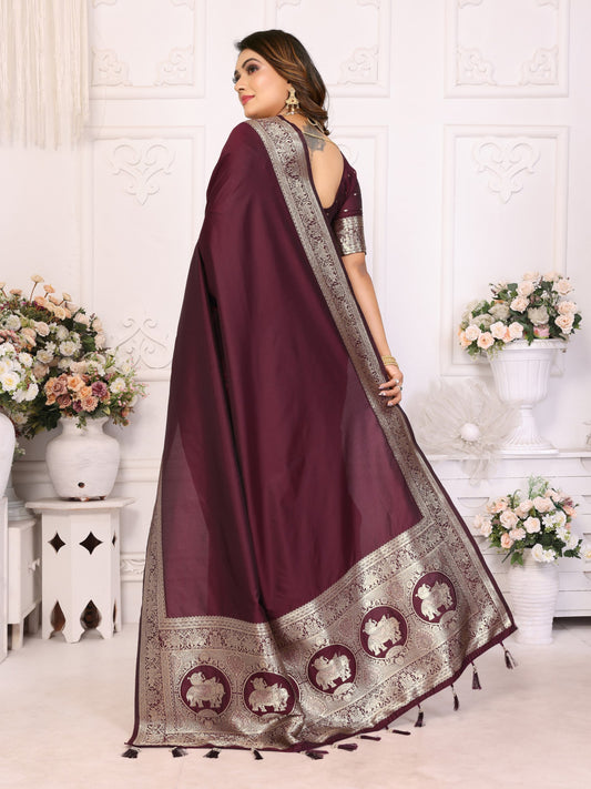Premium Summer Special Maroon Banarasi Silk Saree With Gala Weaving Exclusive Work
