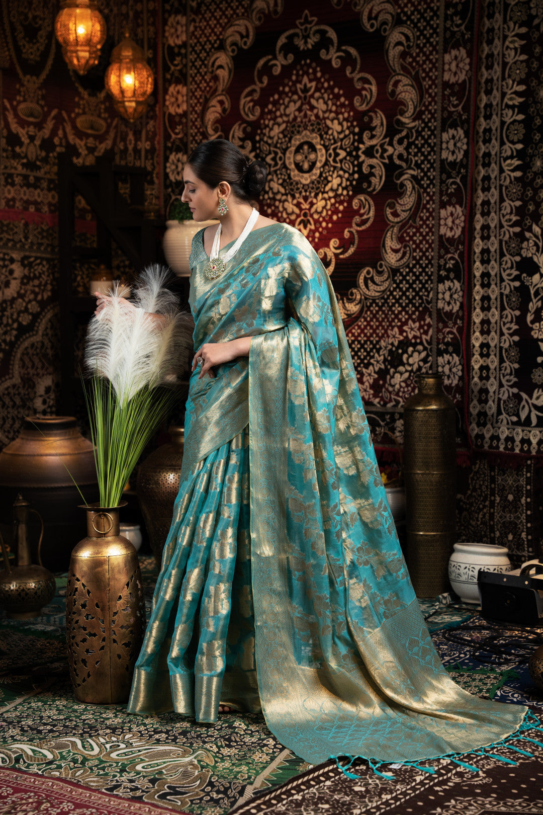 Rama Green Jimmy Choo Saree With Weaving Work