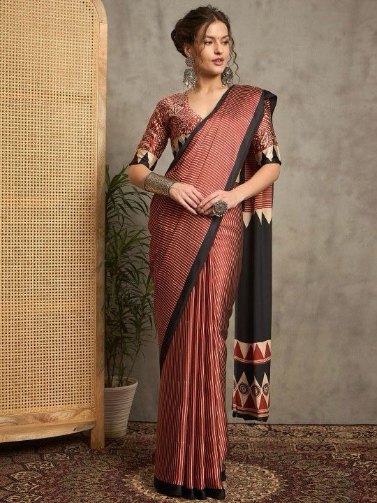 Fancy Ajrakh Printed Crepe Silk Saree
