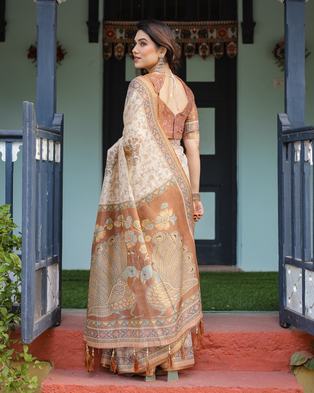 Kalamkari Digital Printed Linen Cotton Saree