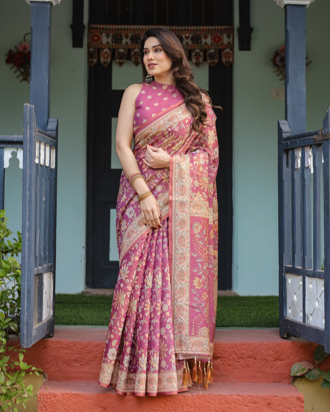 Kalamkari Digital Printed Linen Cotton Saree