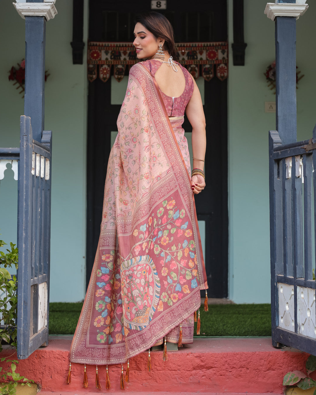Kalamkari Digital Printed Linen Cotton Saree