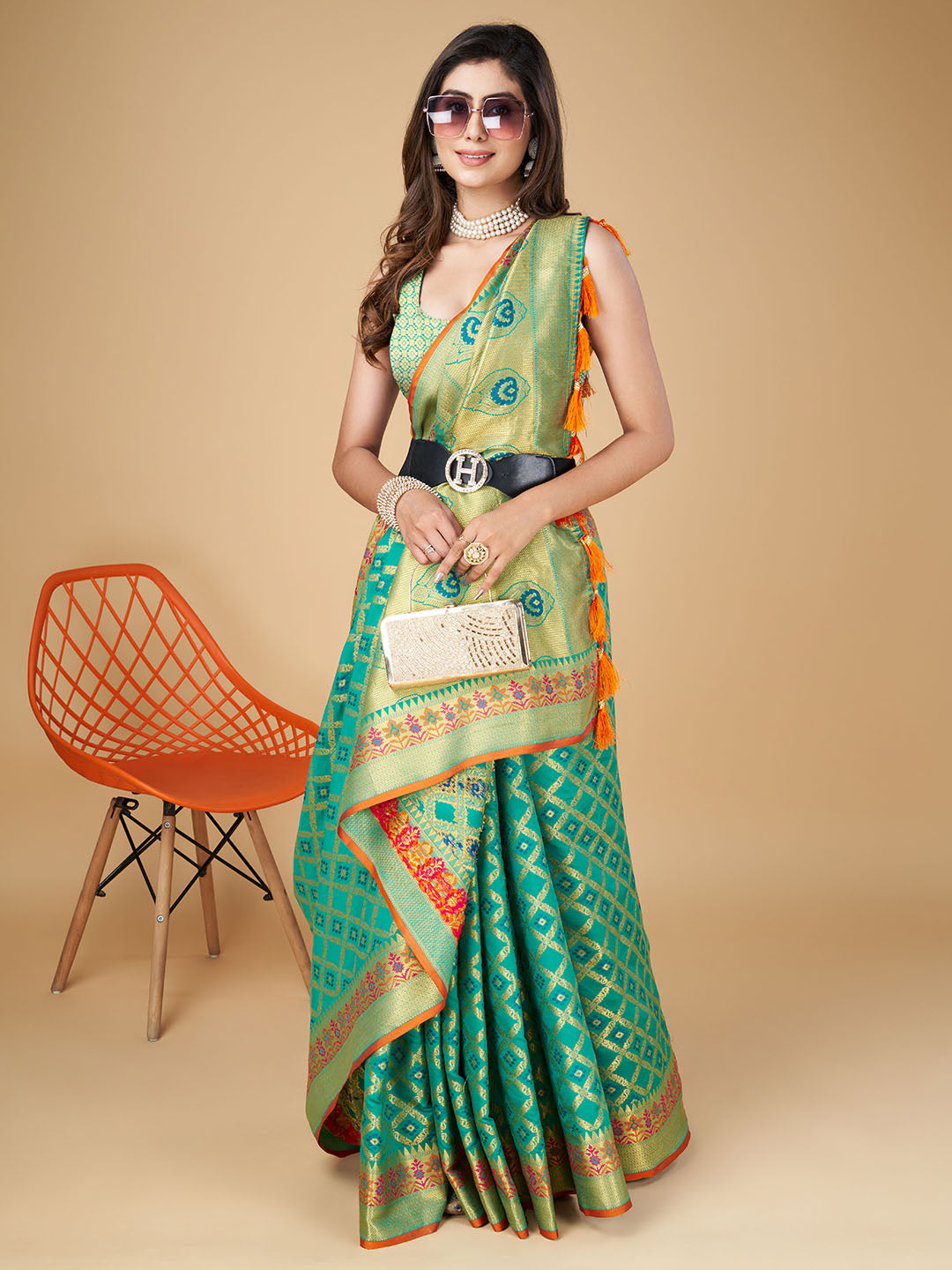 Rama Green Color Patola Silk Saree With Zari Weaving Work