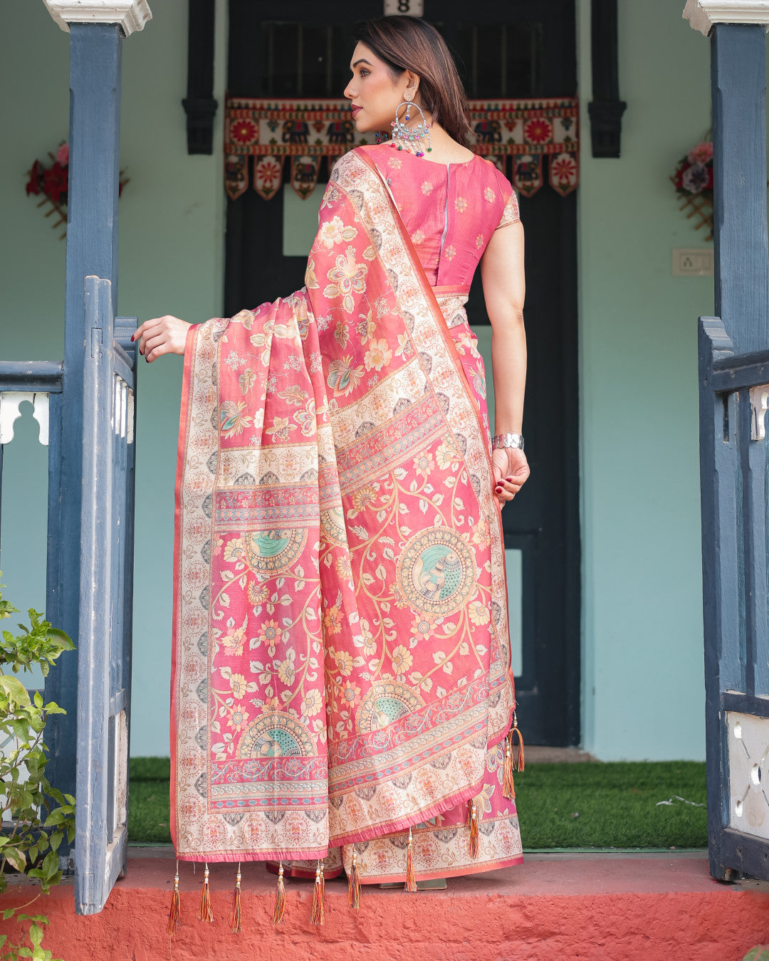 Soft Linen Cotton Saree With Kalamkari Printed Work