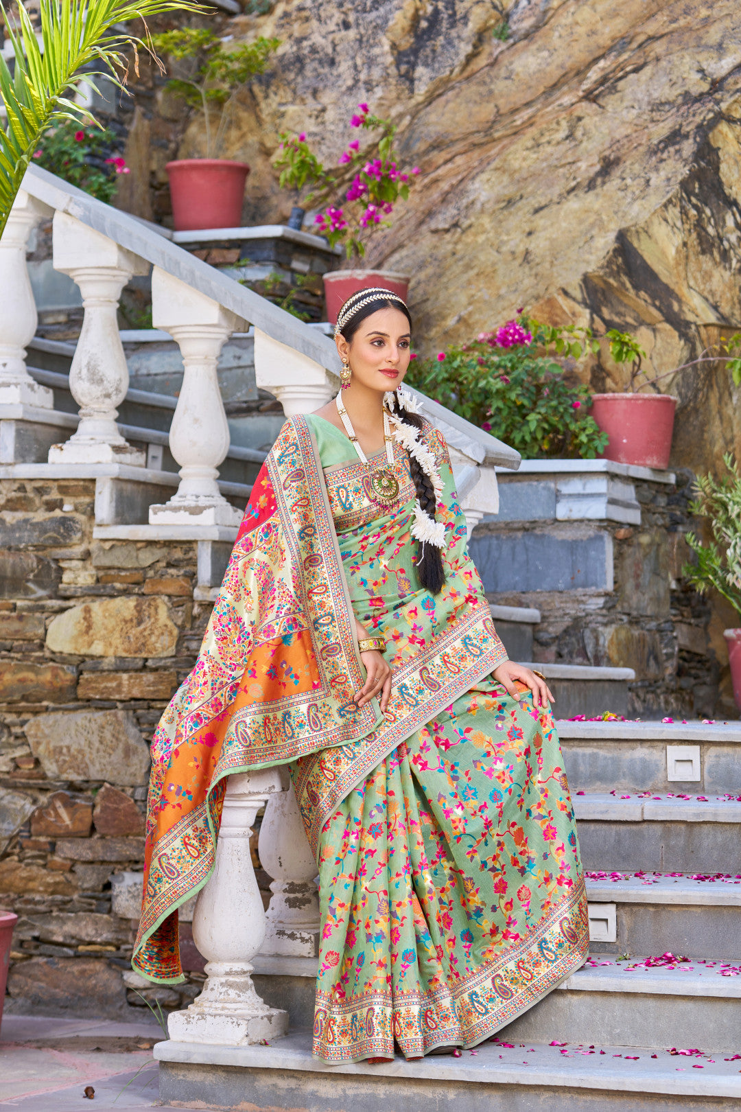 Pista Green Color Banarasi Silk Saree With Zari Weaving Work
