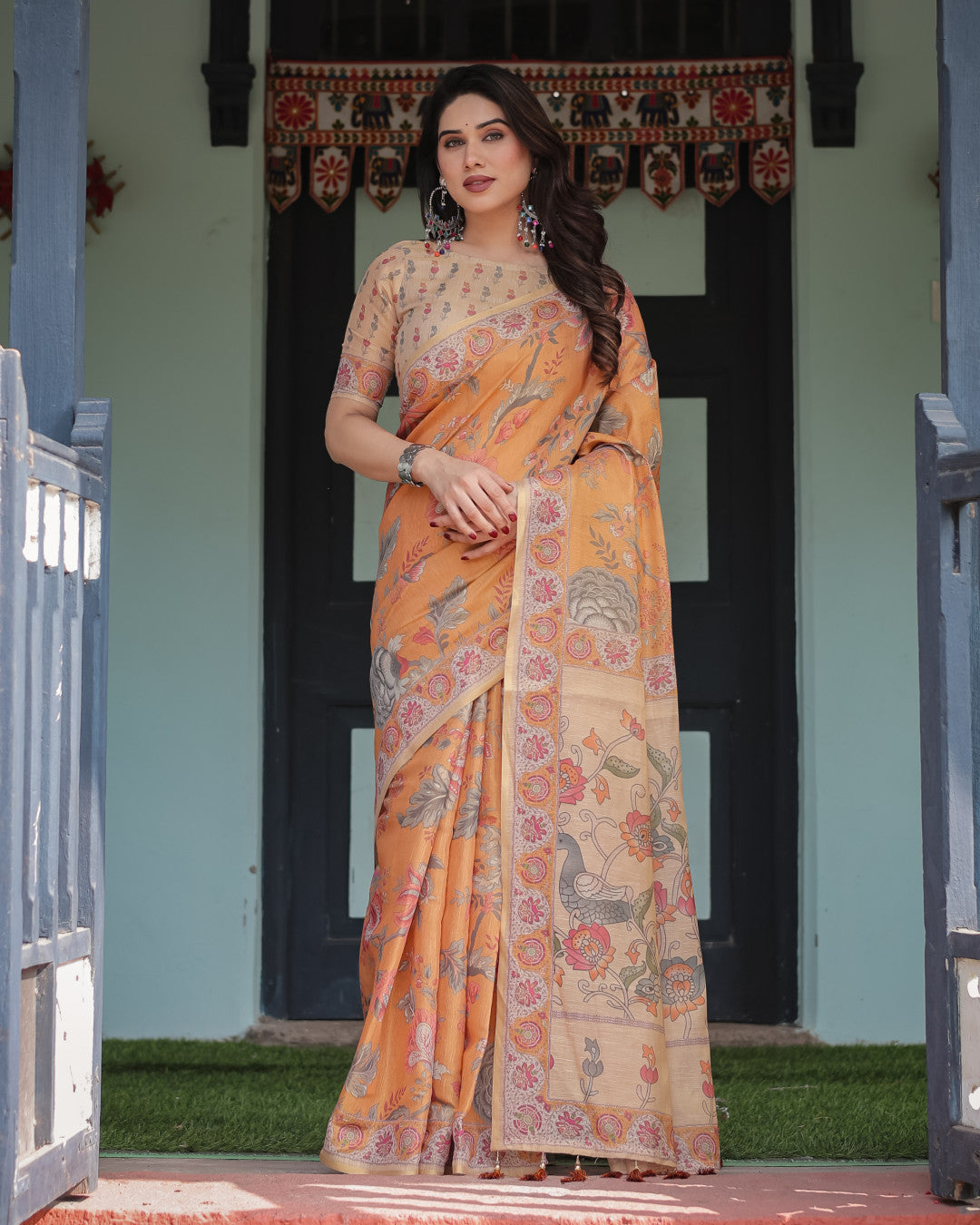 Soft Linen Cotton Saree With Kalamkari Printed Work
