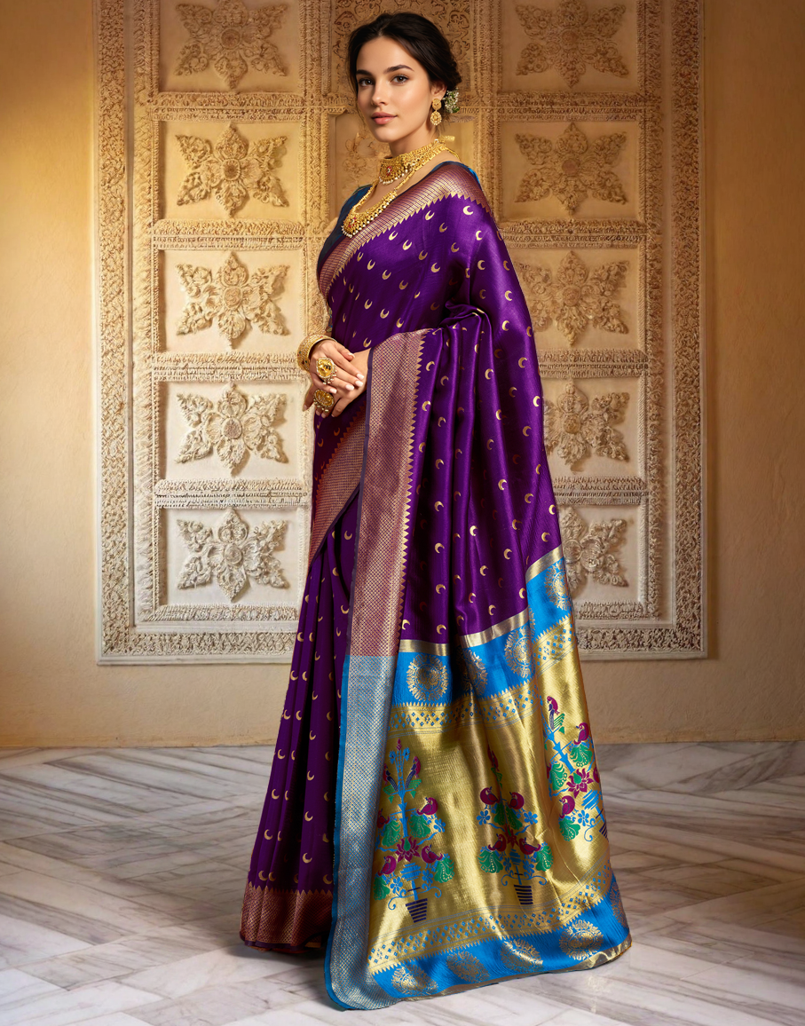 Traditional Chand Design Paithani Silk Saree With Zari Weaving Work