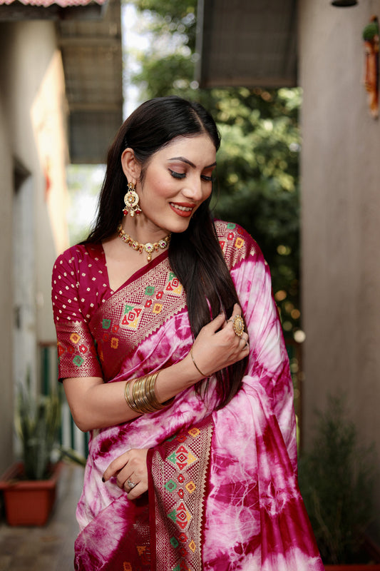 Magenta Color Dola Silk Saree With Shibori Printed Work