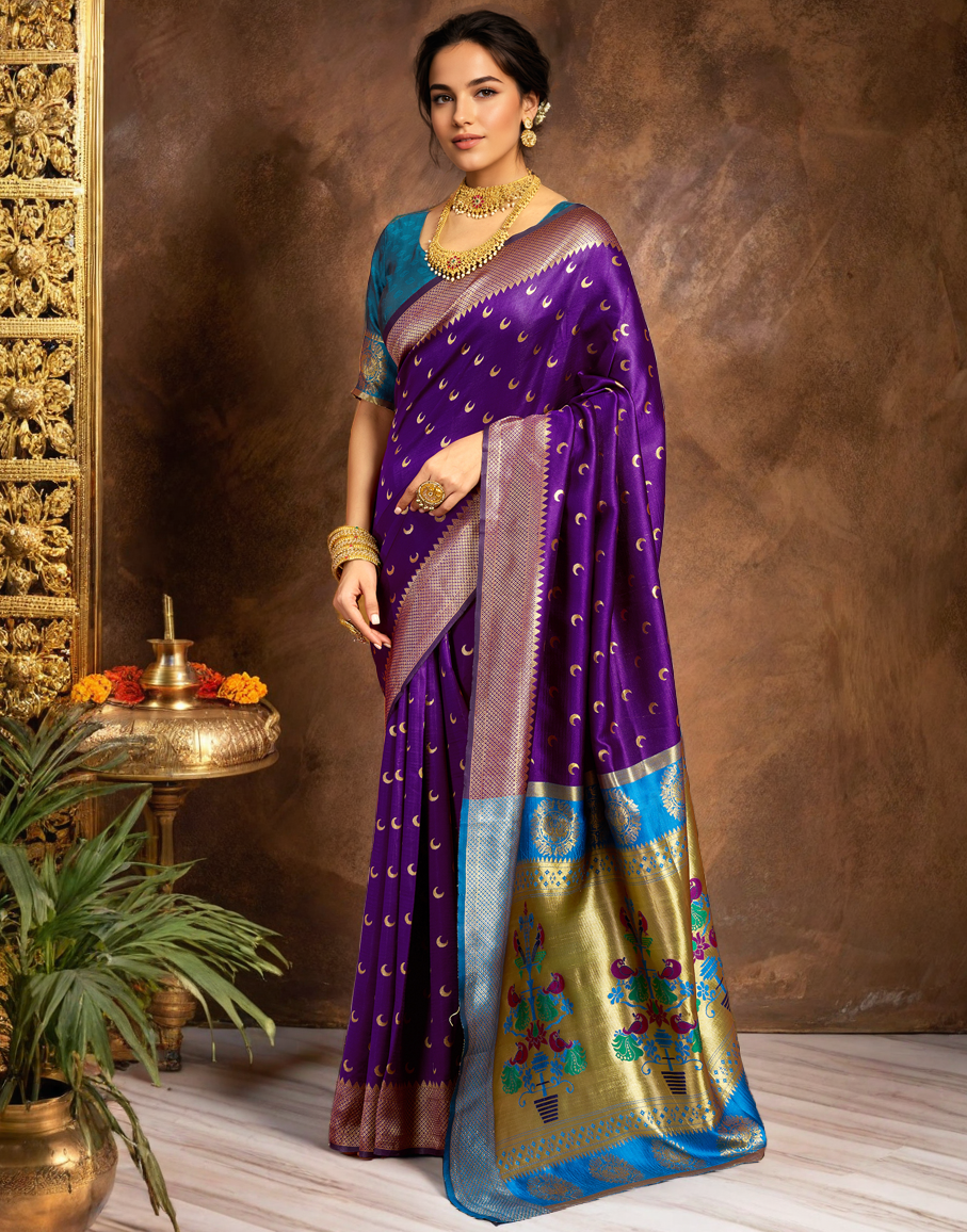 Traditional Chand Design Paithani Silk Saree With Zari Weaving Work